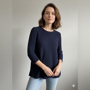 COS Navy Blue Waffle Knit Cotton Sweater | Size Medium